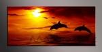 LED obraz 120x50cm vzor - delfini pi zpadu slunce