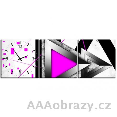 Obraz s hodinami fialov modern abstrakce 90x30cm