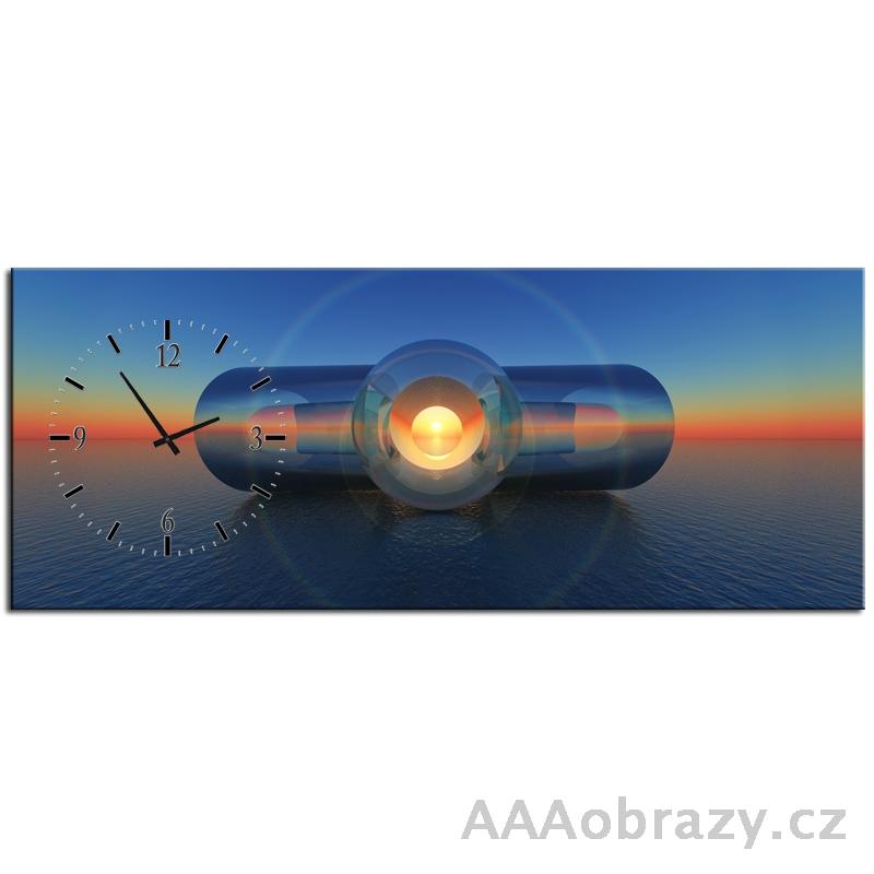 Obraz s hodinami 100x40cm - abstrakce a zpad slunce