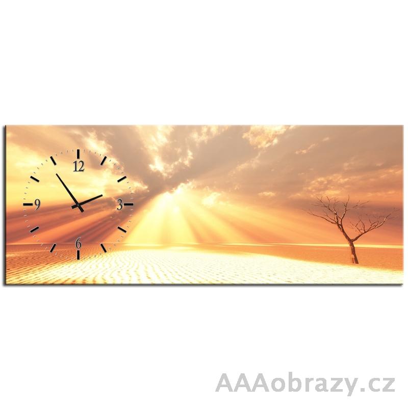 Obraz s hodinami 100x40cm - vchod slunce na pouti