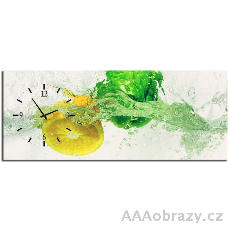 Obraz s hodinami 100x40cm - limetka a citron