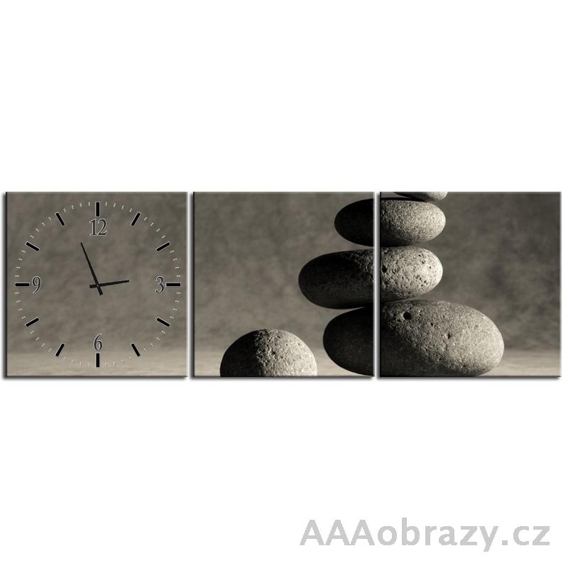 Obrazy s hodinami 90x30cm kameny a psek