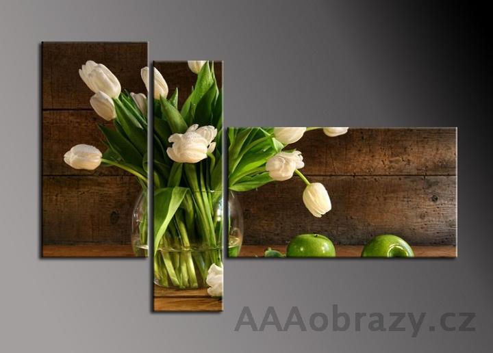 Modern obraz 3D 110x80cm vzor tulipn, zelen jablko