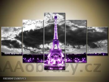 Modern obraz 5D - Eiffelova v - fialov
